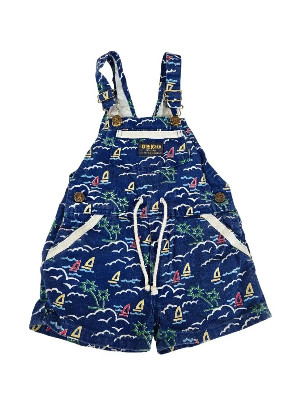 Vintage 80s OshKosh BGosh Sailboat Shorts Overalls Shortalls Blue Size 4T Made i